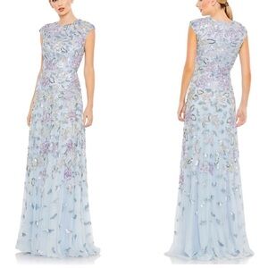 Mac Duggal 5647 Ice Blue Embellished Sequin Cap Sleeve
Floral Gown - Reemoly